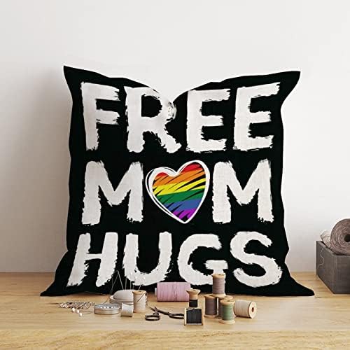 Mãe grátis abraça LGBT Pillow Capa de travesseiro de dia dos namorados Casa do dia dos namorados Igualdade de gênero LGBTQ Orgulho gay Lesbian Cushion Cover Square Decortaive travesseiro Decoração para sofá -sofá carro 20x20in