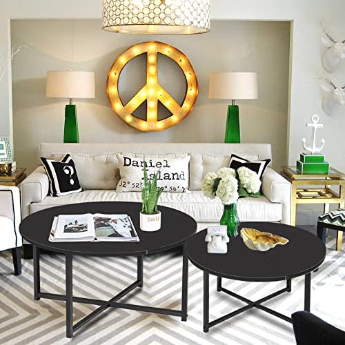 Mesa de café preta redonda mesa de chá central de círculo pequeno para sala de estar pequenos espaços, 310 polegadas de