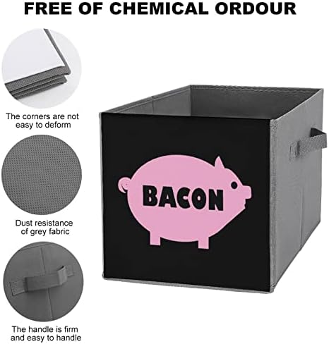 Bacon e porco rosa Pig Cubos Bins de armazenamento de armazenamento Caixa de armazenamento de lona Organizadores de armários para