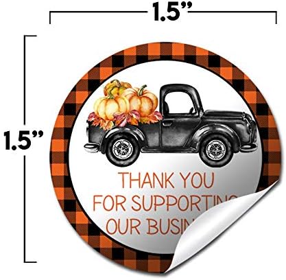 Orange & Black Plaid Fall Pumpkin Pickup Agradecendo etiquetas de adesivos de apreciação do cliente por pequenas empresas, adesivos
