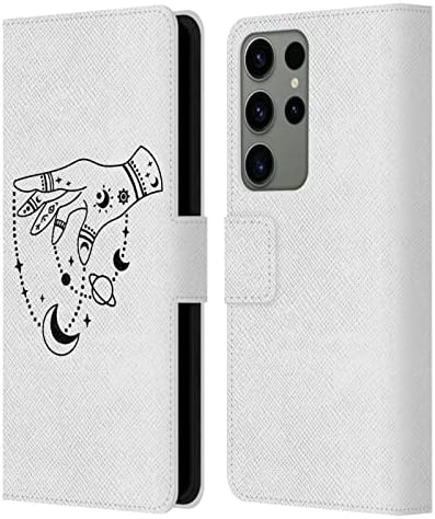 Projetos de capa principal licenciados oficialmente Haroulita Skull Celestial Tattoo Leather Livro da carteira Caso de capa compatível com Samsung Galaxy S23 Ultra 5G