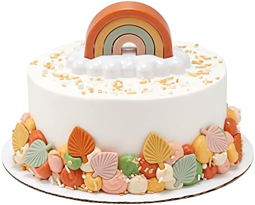 Decoset® Boho Rainbow Cake Topper, decoração de bolo empilhável de 5 peças arco-íris em vermelho, creme, rosa, amarelo
