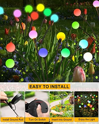 Luzes solares do jardim, 8 pacote 64 LED novas luzes solares aprimoradas Firefly à prova d'água ao ar livre, alta flexibilidade