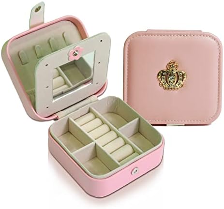 Caixas de jóias portáteis de Snow para meninas mulheres, pequenas jóias mini suporte com espelho PU Leather Travel for
