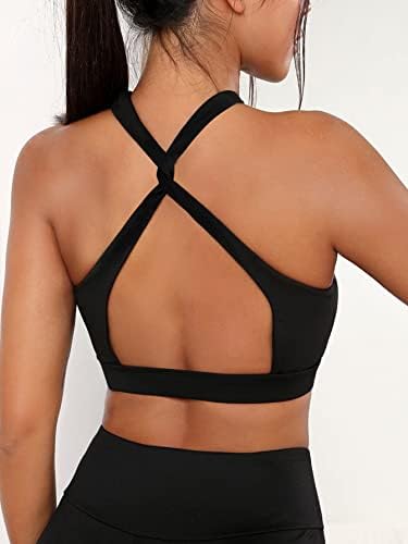 Cozyease Solid Solid Cut Out Backless Crop Top Criss Cross Sports Halter Bra