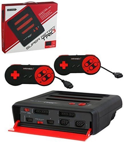 Console Super Retrotrio Retro-Bit NES/SNES/Genesis 3-in-1 System-vermelho/preto