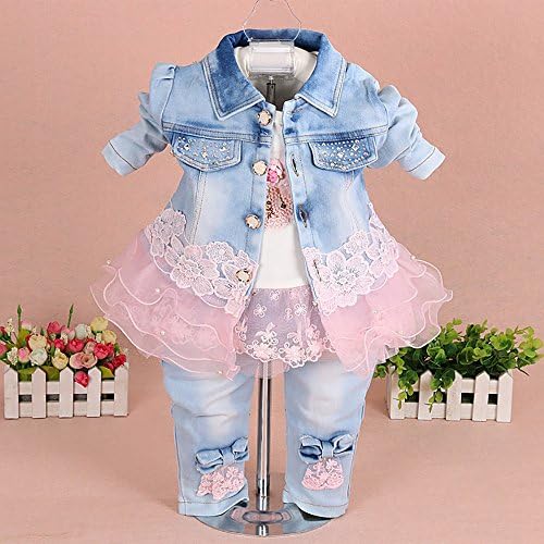 Yao Baby Girls Denim Clothing Conjuntos de 3 peças conjuntos de camiseta jeans e jeans
