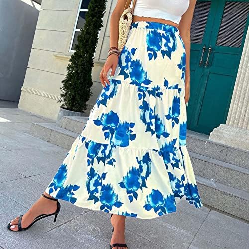 Saias maxi maxi flowy midi para mulheres de verão boho midi saia sólida cor de cintura alta alta saia A-line