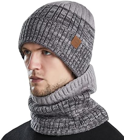 Lenço do chapéu de gorro de inverno TOTOOSE: lã quente alinhada no colapso do caveiro Capinho mais quente Conjunto - Gorros de algemas com nervuras para homens e mulheres