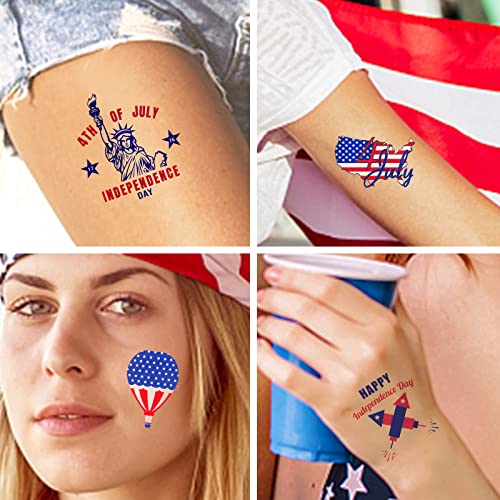 4 de julho Acessórios temporários de tatuagens, 10 folhas de tatuagens patrióticas brancas e azuis vermelhas, suprimentos americanos de festas de quatro de julho, o Memorial Day Favors Favors Independence Day Party Decorações