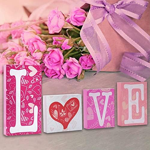 Joyin Dia dos namorados Decoração de mesa de madeira Blocks de madeira sinais de amor, decoração de casas de amor sinais de carta