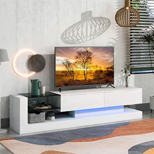 Rack de TV Sawqf com dois armários de armazenamento de mídia Centro de entretenimento para TV de 75 polegadas, 16 cor RGB LED Color