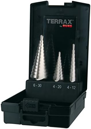 Ruko Terrax por uma etapa de 3 peças reta Conjunto de brocas HSS nos tamanhos 0, 1, 2, 9 em um estojo de plástico estável e prático A1011 - pacote de 1 26ro