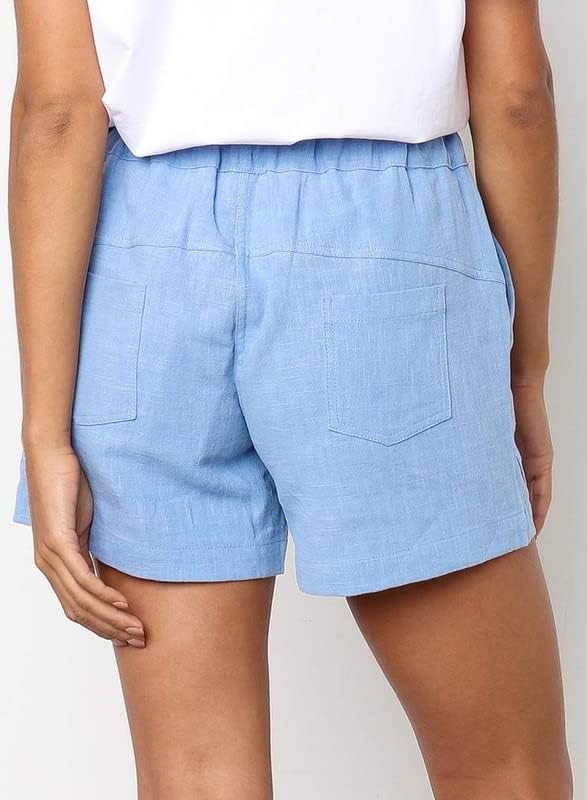 DOKOTOO WOMENS Casual Casual Cantura elástica shorts de linho de algodão confortável