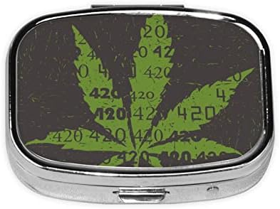 Folha de cannabis verde com 420 números Mini Pill Case com viagens espelhadas Compartilhamentos compactos portáteis