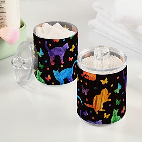 Aquarela, gatos fofos Cotton Swab Suports Recipientes de banheiro Jarros com tampas Conjunto de algodão Ball Pad Round Storler Jar