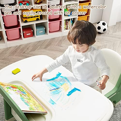 Benarita Kids Desewing Table and Cader Conjunto de atividades de forma de dinossauros com prateleira de armazenamento