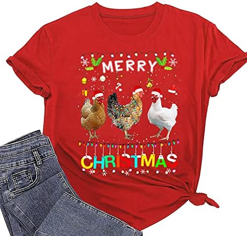 Camiseta de Natal para mulheres Feliz Natal Frango Graphic Tee Tops