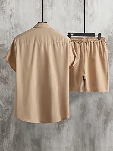 Roupas de 2 peças de gorglitter masculino de manga curta de botão de bolso para baixo e shorts de cordão