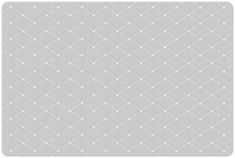 Tapete de estimação cinza lunarável para alimentos e água, padrão simples linear de padrão regular e tema geométrico de cubos ligados impressão gráfica moderna, retângulo de borracha retângulo que não desliza para cães e gatos, cinza