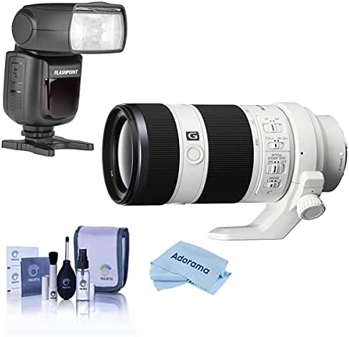 Sony Fe 70-200mm f/4,0 g lente OSS para Sony E, pacote com flashpoint zoom li-on r2 ttl flash, kit de limpeza, pano de limpeza