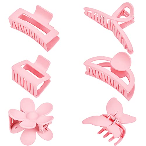 Clipes de cabelo rosa, 6 pacote de cabelos fofos para cabelos finos grossos de 1,85 a 4,5 polegadas fosco de clipes