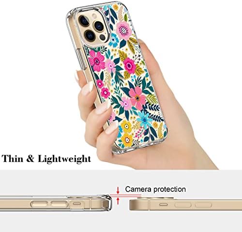 Icedio iPhone 13 Pro Case com protetor de tela, Slim Fit Crystal Capinhar com designs da moda para meninas, capa de telefone protetor para iPhone 13 Pro 6.1 Floral de flores coloridas fofas