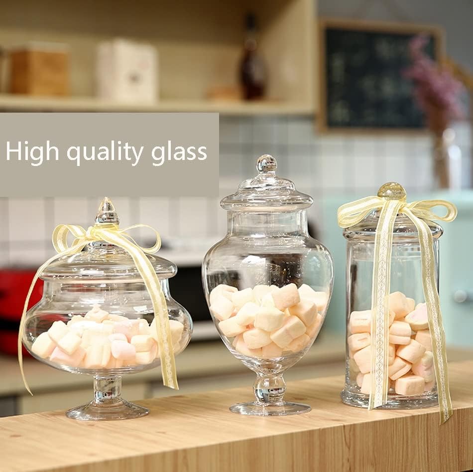 Liruxun 3pcs Jarro de doces de vidro de estilo europeu com garrafas de tampa de vidro de decoração de casamento tanque de armazenamento de contêineres de alimentos