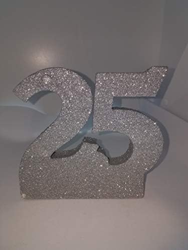 STYROFOAM GLITTER NUMBLEM 25 ANIVERSÁRIO ANIVERSÁRIO DE PRATA CENTERPEICE Decoração