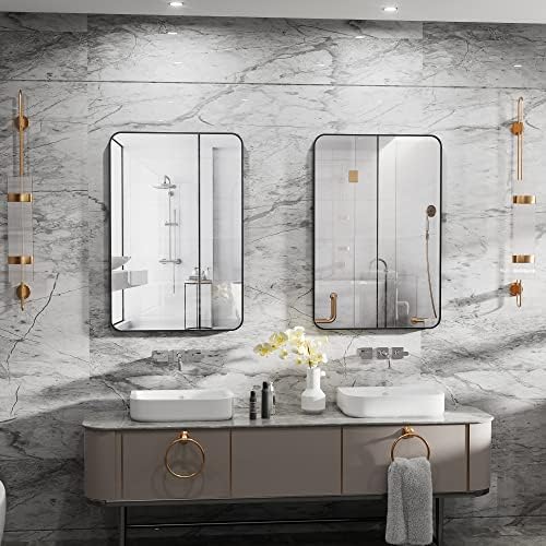Richtop 22x30 espelho de parede retângulo Banheiro preto Vanidade espelho fosco Metal Metal Metal Espelho de banheiro moderno