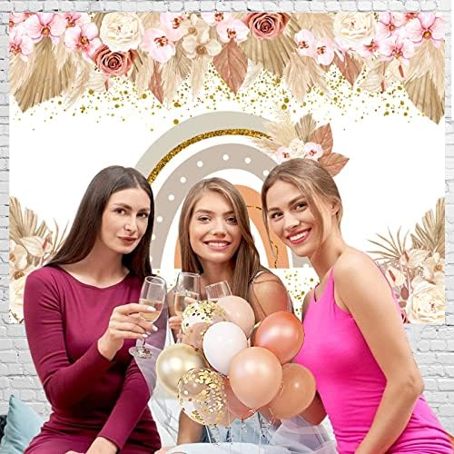 Sensfun Boho Rainbow Girls Girls Boho Decorações do chá de bebê Bohemian Pampos Floral Banner Castas para mulheres Rainbow Birthday Baby Shower Supplies Fotography Background Photo Booth 7x5ft