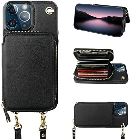 Caixa de carteira bocasal Crossbody para iPhone 13 Pro, estojo de bolsa de couro de bloqueio de RFID com suporte de cartão, capa