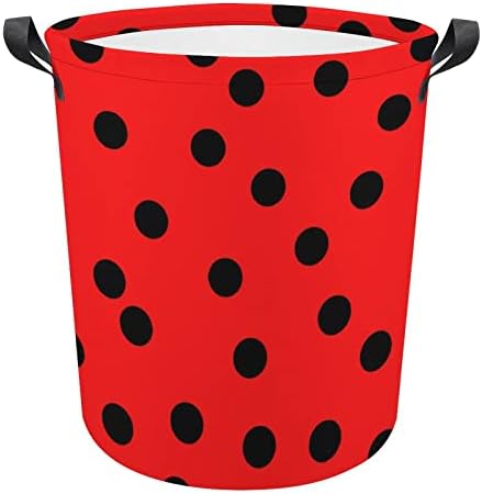 Black Dot Ladybugs Skin Leundry Cestas com alças impermeáveis ​​Rouno dobrável Campações de armazenamento Organizador de armazenamento