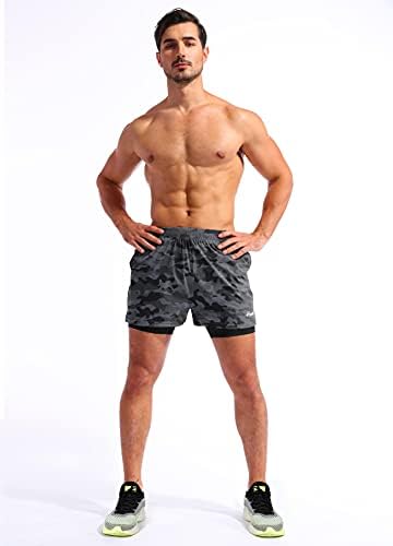 Pudolla Men's 2 em 1 shorts de corrida 5 Quick Dry Gym Athletic Shorts para homens com bolsos telefônicos