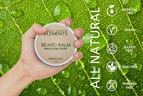 Elementos americanos naturais Balm de barba - todo aroma natural e masculino, óleos essenciais com manteiga de karité orgânica