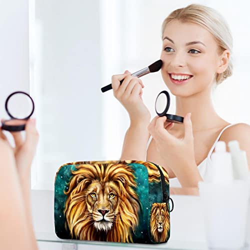 Bolsa de higiene pessoal Bolsa de lava -lava de maquiagem cosmética de viagem com zíper Brown Leão Lion Animal King