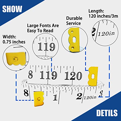 Fita de 3pcs Medida Medida Medição da fita de 60 polegadas, fita de medição retrátil para medição corporal e perda de