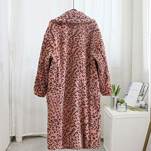 Casaco feminino foviguo, moletons de manga comprida Lady Holiday Holiday Casual sobretudo trechando de leopardo lapeLy