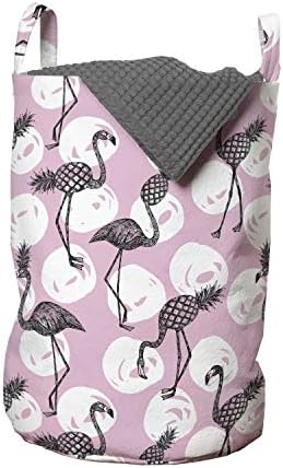 Bolsa de lavanderia de flamingo de Ambesonne, pássaros exóticos com abacaxi corporal desenhado havaiano botânico, cesto