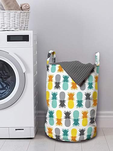 Bolsa de lavanderia de abacaxi de Ambesonne, estilo repetitivo de motivos coloridos de ananas impressão em cenário simples, cesto