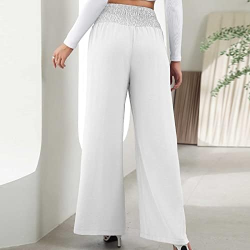 Lcepcy High Waisted calça plissada Button Feminino Cantura elástica Ponta de perna larga Pontas soltas Fit Solid Color