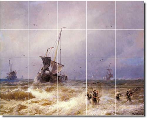 Tile de cerâmica Mural-Herman Herzog Ships Floor Tile Mural 22. 60 W x 48 H 12x12 ladrilhos