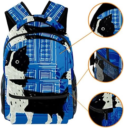 Mochilas fofas da Border Collie Dog Puppy School com bolso da garrafa de água, 29.4x20x40cm/11.5x8x16 em