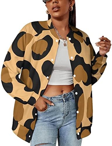 Leopard Cheetah Wild Cat Pontos Padrão Jackets de beisebol feminino Button Down Outwear Baseball Collar Top Bomber Coat