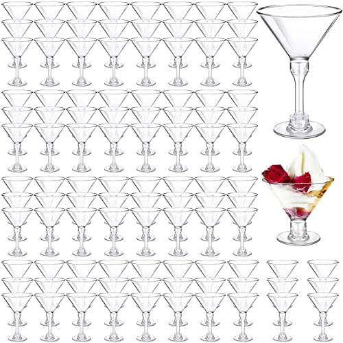 100 PCS Glass de plástico martini de 5 oz coquetéis descartáveis ​​copos altos mini martini copos de plástico copos de aperitivos inquebráveis