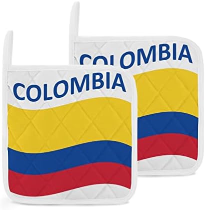 Bandeira dos detentores de maconha da Colômbia 8x8 PADs quentes resistentes ao calor Proteção de mesa para cozinha para cozinhar Conjunto de 2 peças