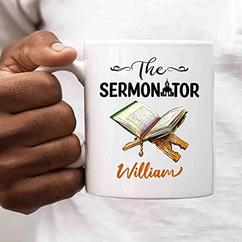 Nome do pastor personalizado Coffee Cup Cup 11 oz 15 oz Presentes para a Igreja Cristã da Igreja Cristã Religiosa, o sermonador Copo Cerâmico Branco, canecas de café de viagens de sermolador, Presente de canecas personalizadas para pastor