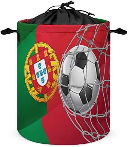 Portugal Spucer Soccer Goa Round Round Saco de lavanderia cesto de armazenamento à prova d'água com tampa de cordão e alça