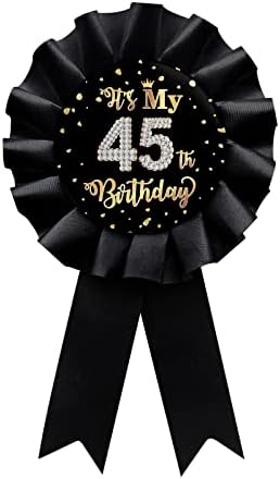 Preto é meu pino de plataforma de estanho de 45 anos, feliz aniversário de 45 anos ou mulher prêmio de decoração de festa de fita signo