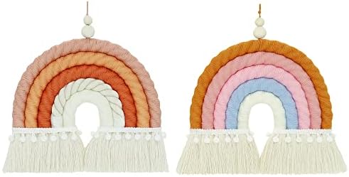 Nixx yu 2 pacote de macame de arco -íris pendurada, decoração de arco -íris boho, decoração de parede de arco -íris para garotas berçário de quarto da sala de brincadeira